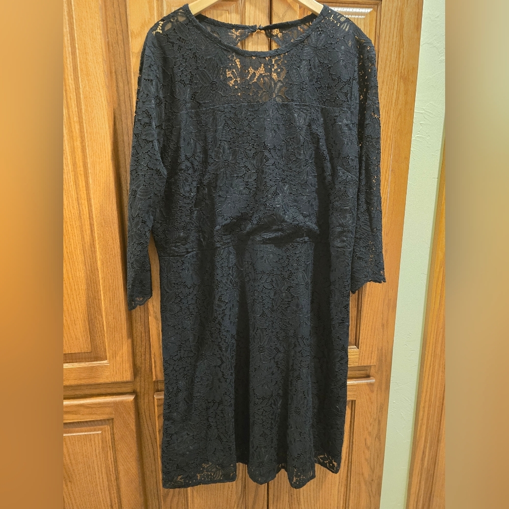 LOFT Black Floral Lace Dress